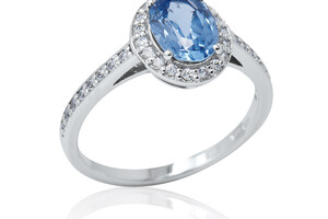 13 ZLATÝ PRSTEN 14 KARÁTŮ S DIAMANTY A  TANZANITEM BÍLÉ ZLATO 14 Kt